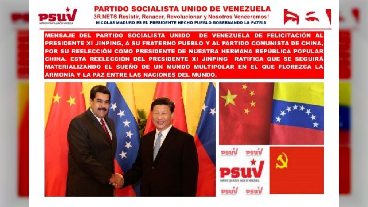 Psuv felicitó a Xi Jinping por su reelección como presidente de la República Popular China