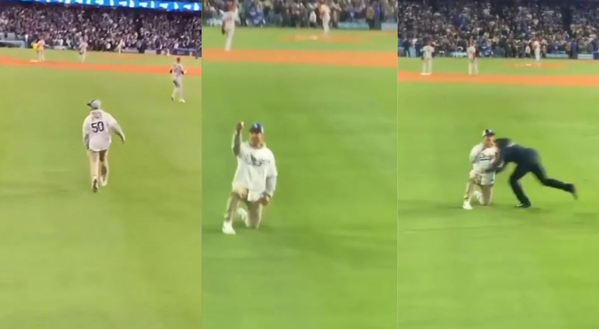 Fan de los Dodgers invadió el campo para pedir matrimonio y fue tacleado por la seguridad