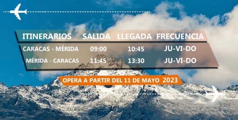 Conviasa ofrecerá vuelo directo entre Caracas y Mérida a partir del próximo 11 de mayo