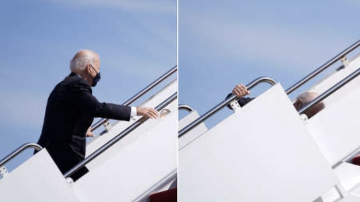 Politico: Biden empezó a usar rampas móviles cortas para subir y bajar de los aviones