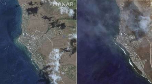 Imágenes satelitales del antes y el después de los devastadores incendios forestales en Hawái