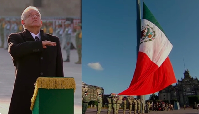 López Obrador encabeza el acto en honor a víctimas de sismos con una bandera de México a media asta