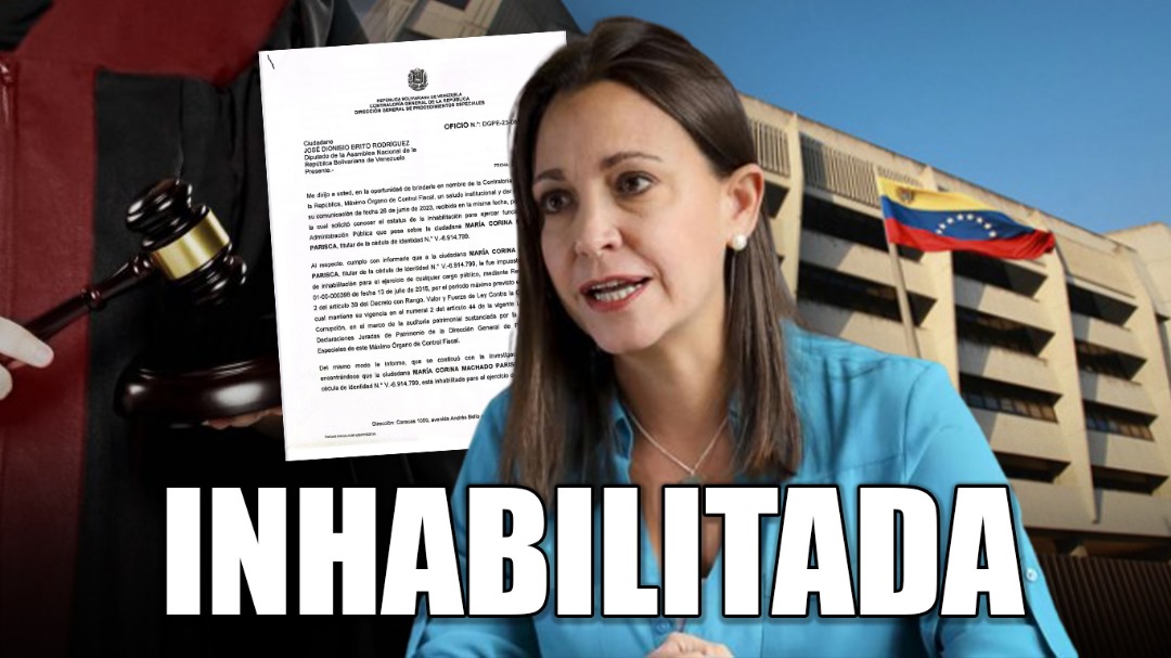 Inhabilitada políticamente María Corina para poder ser candidata en el 2024 (¿Hasta el final?)