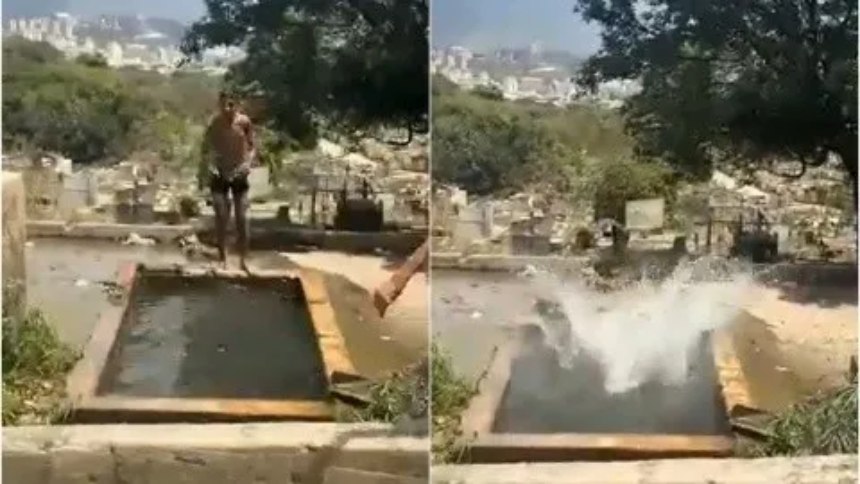 Niños se viralizan tras grabarse usando tumba del Cementerio General del Sur como una piscina (+ Video)