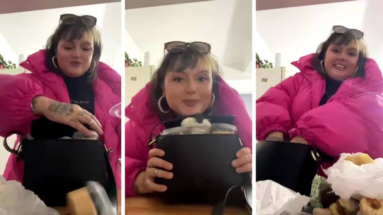 Mostró toda la comida que se llevó de un cumpleaños escondida en la cartera y en las redes fueron implacables (+ Video)
