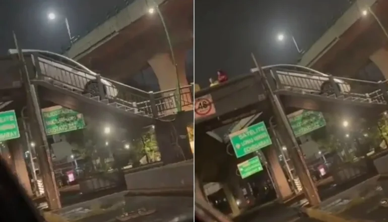 ¡Conductor desafió la gravedad! Subió con su vehículo por un puente peatonal