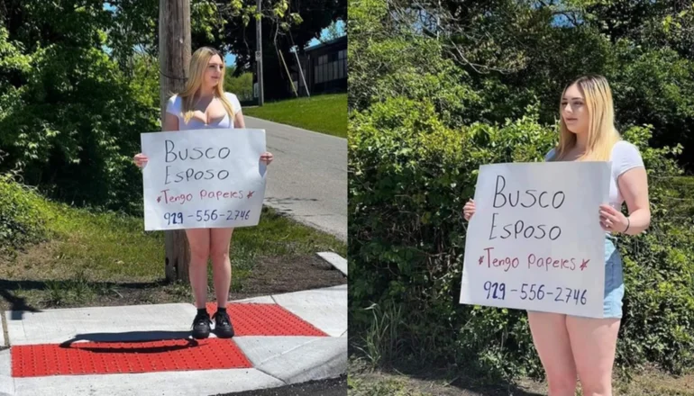 ¡Se busca maridø! Joven sale a las calles de Estados Unidos a buscar esposo con un cartel (+ Detalles)