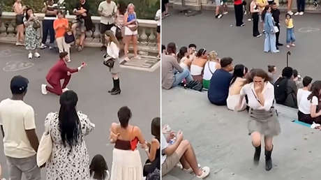 ‘Soldado caído’: Mujer huye tras propuesta de matrimonio pública frente a la Torre Eiffel