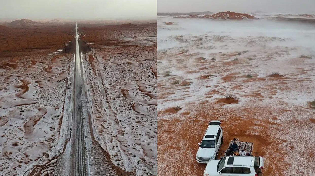 ¡Histórico! Primera nevada en el desierto de Al-Jawf en Arabia Saudita (+ Fotos)