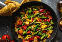 Una opción colorida y saludable: vegetales salteados para servir sobre arroz blanco o pasta
