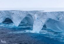 Iceberg atascado en Georgia reduce su tamaño debido a la erosión de las olas