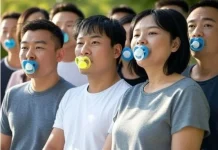 Nueva tendencia en China: Adultos usan chupones para combatir el ëstrés, la ansiedäd y el insomniö