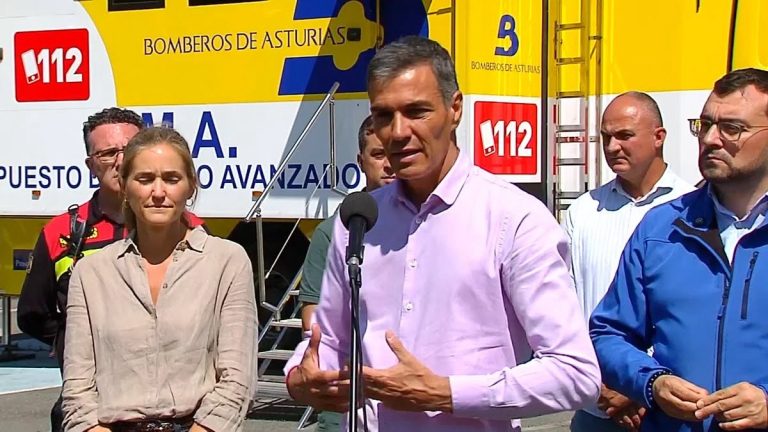 Pedro Sánchez resaltó la labor de Protección Civil en su visita a Asturias por las zonas afectadas por los incendiøs