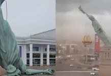 Vientos de casi 100 km por hora prøvocaron el derrümbe de una réplica de la Estatua de la Libertad en Brasil de 35 metros de altura (+ Foto)