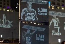 Proyectan en Nueva York el llamado Pędo Bowl con imágenes de Trump y Epstein a horas del Super Bowl