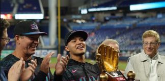 Miami Marlins rinde homenaje a Javier Sanoja tras su histórica temporada como utility con el Guante de Oro 2025