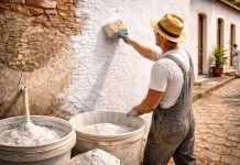 Mezcla de cal hidratada y colorante mineral se convierte en una solución económica para transformar paredes antiguas