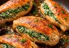 Receta de pechuga de pollo rellena de espinaca y queso lista en 30 minutos fácil, rápida y saludable