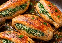 Receta de pechuga de pollo rellena de espinaca y queso lista en 30 minutos fácil, rápida y saludable