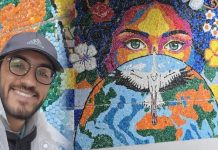 Venezolano Óscar Olivares deslumbra en Italia con mural gigante creado con 20 mil tapas recicladas (+ Video)