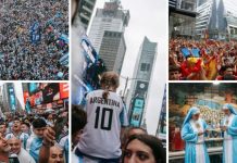 “El que no salte es español”: hinchas argentinos arman fiesta histórica en Times Square previo a la final del Mundial