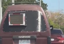 ¡Ingenio contra el calor! Captan camioneta con aire de ventana instalado en Maracaibo (+ Video)